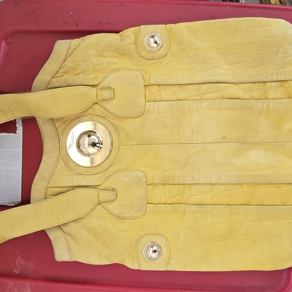 Yellow Leather Tote Bag with Gold Accents Gustto Bag